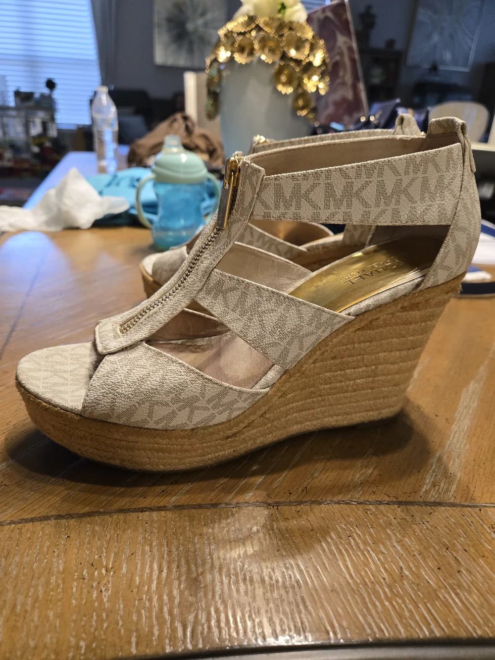 Michael Kors Beige Signature Espadrille Wedge Sandals 9.5